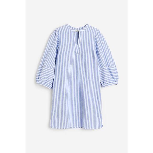 H&M Linen-Blend Tunic Dress Blue White Striped XS Coastal Resortwear Relaxed - Picture 8 of 8